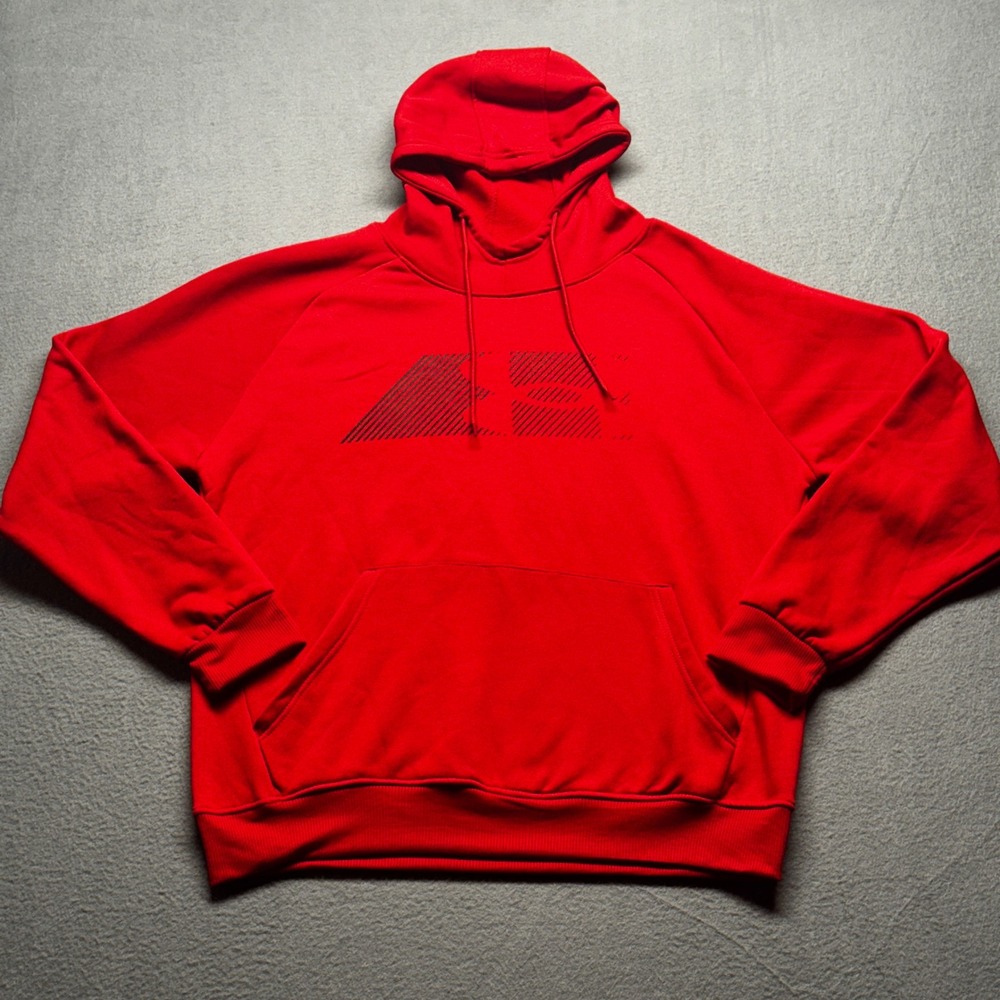 Under Armour Red Hoodie Pullover Mens Large Loose Fit Graphic Recycled Polyester